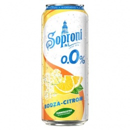 Alkoholmentes sör, 0,5 l, dobozos, SOPRONI "0.0%", bodza-citrom